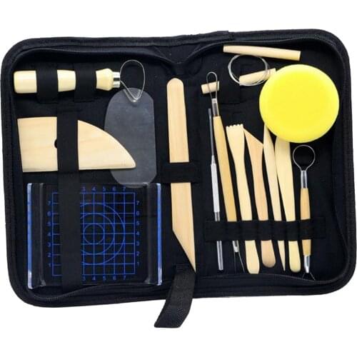Pottery Tools Ceramic Carving Sculpting Tools Set Wood Handle w/ Zipper Storage Case Gift for Children Expert Art Crafts