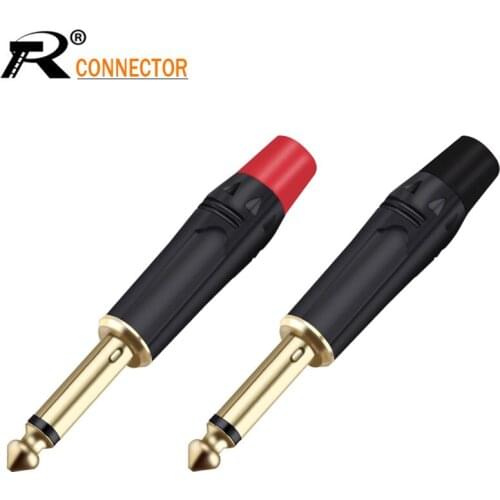 2PCS New Jack 6.35 MONO Plug with Mute Switch Big Two-pin MONO Mute Plug Smooth Black Gold-plated 6.5mm Microphone Connector