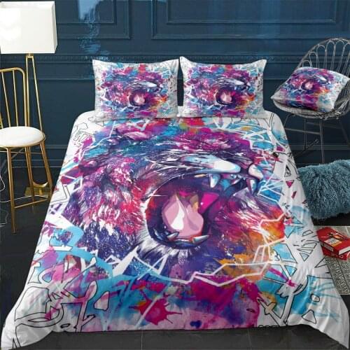 Angry lion Quilt Cover Pillowcase 3Piece Comforter Bedding Set With Pillow Case Single Double Duvet Cover Home Decora
