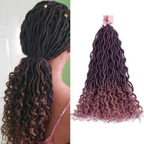 Full Star 20" Goddess Faux Locs Curly Crochet Braids Hair 24strand Brown Ombre Black Braiding Synthetic Hair Extensions