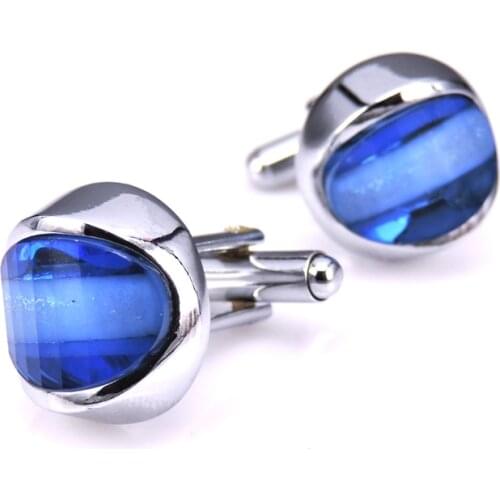 Round cufflinks fashion design and high quality blue crystal, gem cufflinks best gift to a man