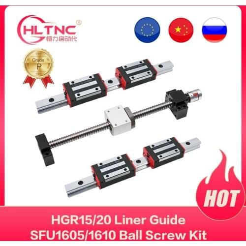 CNC modul Square Linear guides rail 2set HGR20+HGH20CA slides+SFU1605 ball screw end machined with BK12BF12 +nut holder+coupling