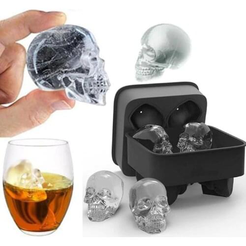 Hot Large Ice Tool Tray Pudding Mold 3D Skull Silicone Mold 4-Cavity DIY Ice Maker Household Use Kitchen Accessories