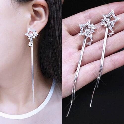 Fashion crystal long earrings stars tassel earrings personality wild five-pointed star ladies jewelry Brincos