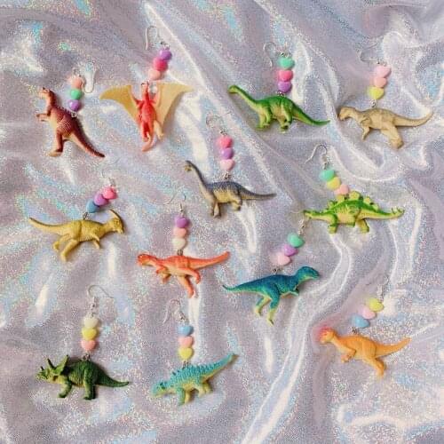 Fashion Cute Harajuku 3D Dinosaur Earrings 2021 Handmade Resin Hearts Pendant Long Earring for Women Girl Funny Jewelry Kid Gift