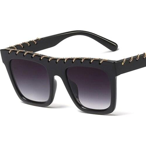 Veshion Big Frame Chain Square Sunglasses Men Women Fashion Shades UV400 Vintage Glasses