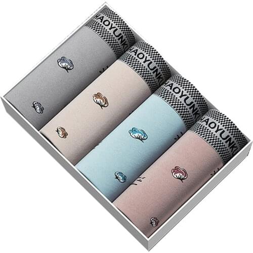 4Pcs/Lot Men’s Underwear Boys Boxer Shorts Sports Breathable Cotton Crotch Large Size Underpants Male Shorts Head Trend Summer