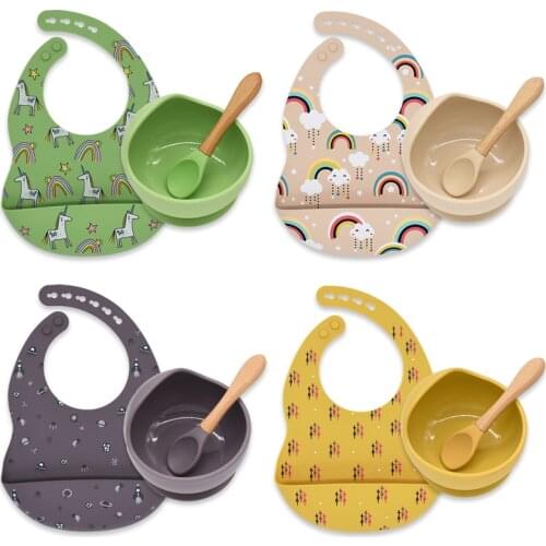 3Pcs/Set Silicone Baby Bowl And Spoon Set Non-Silp Suction Bowl Waterproof BPA-Free Tableware Set Baby Dishes ادوات مائدة اطفال