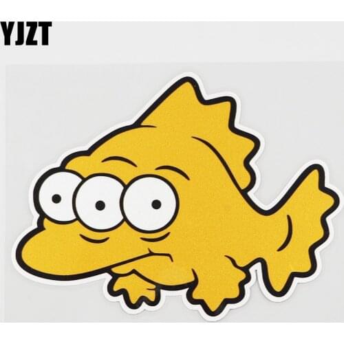 YJZT 14.1CMX10.5CM Yellow Fish Car Sticker Fish With Three Eyes Pvc Decal 6A-0153