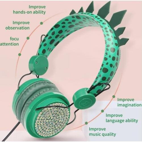 Headphone Lightweight Adjustable Dinosaur Design Children Wired Stereo Headset for Learning Harmless Environmentally