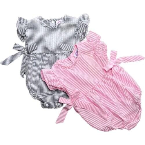 2021 New Fashion Rampers For Girls Striped Sleeveless Bow Baby Girl Bodysuits Newborn Baby Girl Clothes