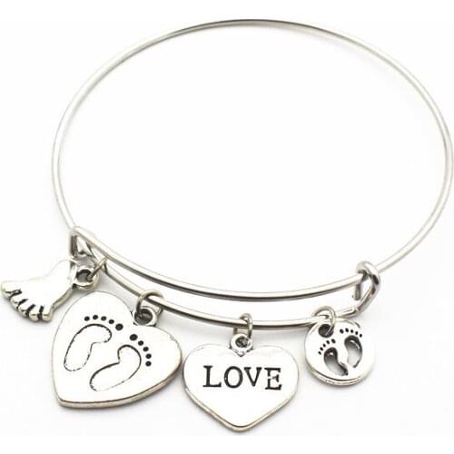 New Arrival 1pcs/lot LOVE footprint heart Bracelets replaceable Bracelet adjust Bangles charms Jewelry