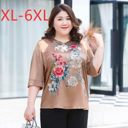 New 2021 summer Korea plus size tops for women large loose casual short sleeve silk floral print flower T-shirt 3XL 4XL 5XL 6XL