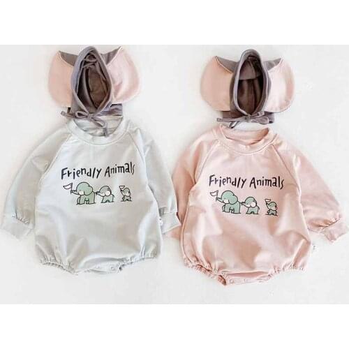 Autumn Baby Bodysuit Cartoon Printed One-Piece Suit Romper Crawling Clothes Hat Baby Girl Boy Onesie Little Girls Clothing