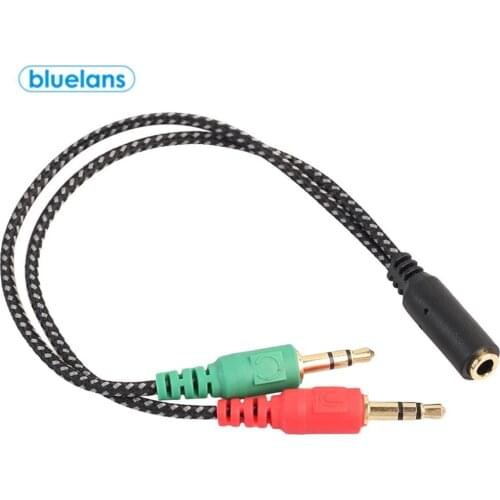 3.5mm 2 Male Plug To 1 Female Jack Audio Microphone Headphone Splitter Stereo Braided Adapter Cable For Computer Notebook Audio