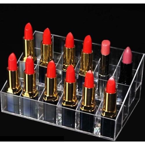 Transparent 24 Lipstick Storage Box Lip Gross Holder 1Pcs Acrylic Lipstick Organizer Makup Stand Trapezoid Clear Lipstick Rack