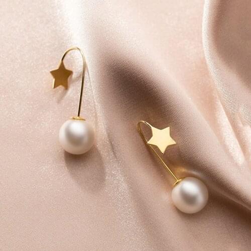 Real 925 Sterling Silver Star Pearl Stud Earrings For Fashion Women Minimalist Fine Jewelry Cute Accessories