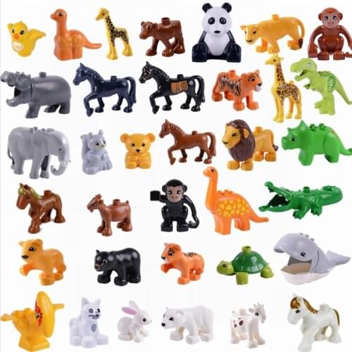 Compatible Big Size Animals Figures Blocks Tiger White Rabbit Crocodile Cat Giraffe Model Assemble Toy Locking Animal Blocks