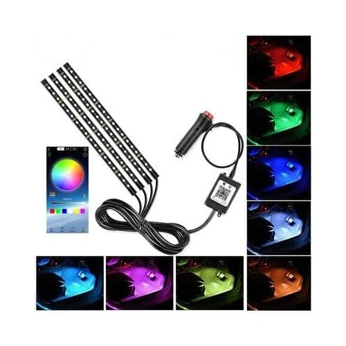 LED Car Foot Light Ambient Lamp With USB Wireless Remote Music Control Multiple Modes Automotive Interior Decorative Lights