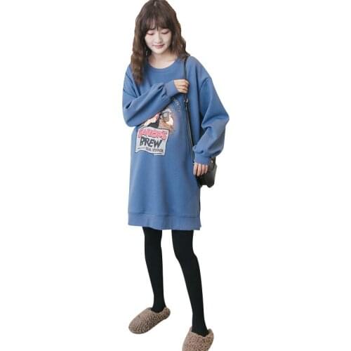 Spring And Autumn Maternity Clothes Korean-style O Neck Crew Neck Hoodie Loose And Plus-size Cartoon Printed Top Versatile Fash