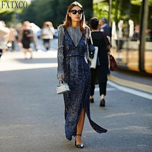 Fashion Spaghetti V-Neck Mermaid Sequined Streetwear Skirts Trends Slip Split Customize Zipper Back Women Skirt