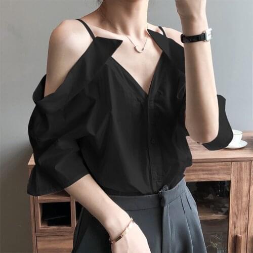 ZANZEA Women Elegant V Neck Short Sleeve Blouse Fashion Off Shoulder Shirt Summer Solid Buttons Tops Office Lady Blusas Female