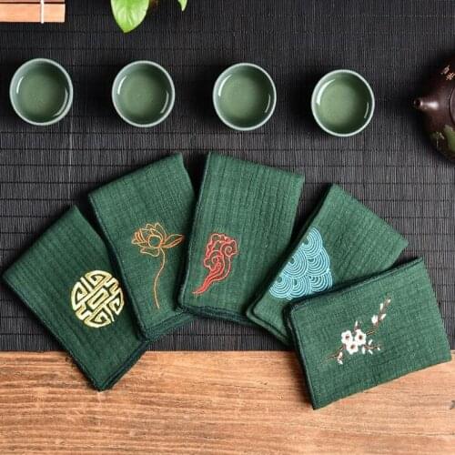 2pcs 28x19cm Simple Embroidered Tea Towel Tea Napkin Kitchen Towel Traditional Chinese Style