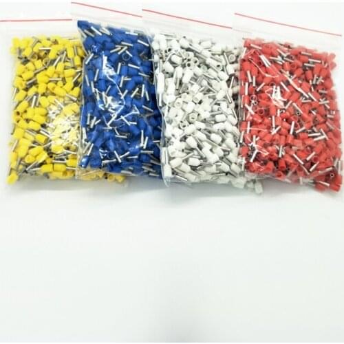 500pcs/lot E1508 Insulated Terminals Cold Pressed Terminals four colors red blue white yellow