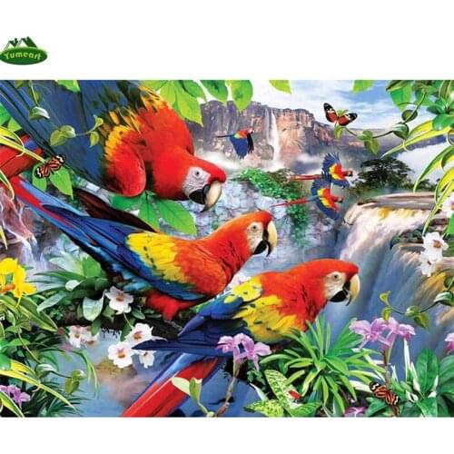5D DIY Diamond Painting "Bird & Waterfall" Embroidery Cross Stitch Rhinestone Mosaic Colorful Parrot Animals Painting Decor