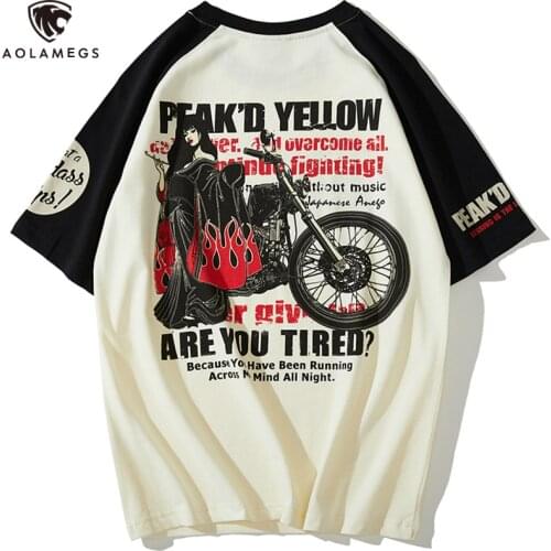 Aolamegs Harajuku Casual Tshirt Men Japanese Geisha Print Cozy Tops Short Sleeve T-shirts Hip Hop Streetwear Rock Skateboard Tee