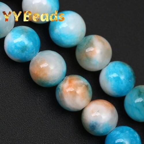 Natural Smooth Blue Orange Persian Jades Stone Beads Loose Spacer Beads For Jewelry Making DIY Bracelets Earrings 6 8 10 12mm