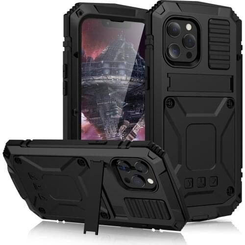 For iPhone 13 Cover Full-Body Rugged Armor Shockproof Protective Case for iPhone 13 Pro Max Mini Kickstand Aluminum Metal Cover