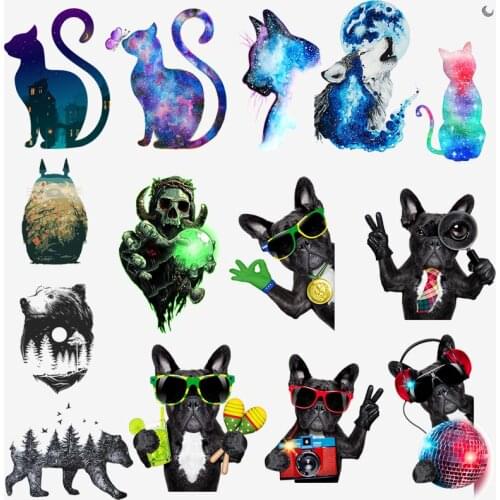 Black Dog T-Shirt Appliques Heat Transfer Vinyl Patch Washable Sticker Stripes On Clothes Animal Vinyl Heat Transfer Patch Diy