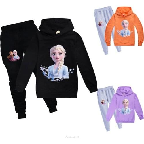Disney Autumn Frozen Baby Clothes Sets Long Sleeve Top Enfant Sweatshirt and Black Pants 2PCS Kids Little Boys/Girls Tracksuit