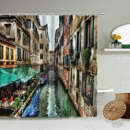 Italy Venice Water City Architecture Scenery Shower Curtain Exotic Bathroom Waterproof Polyester Photography Cloth Curtains Set