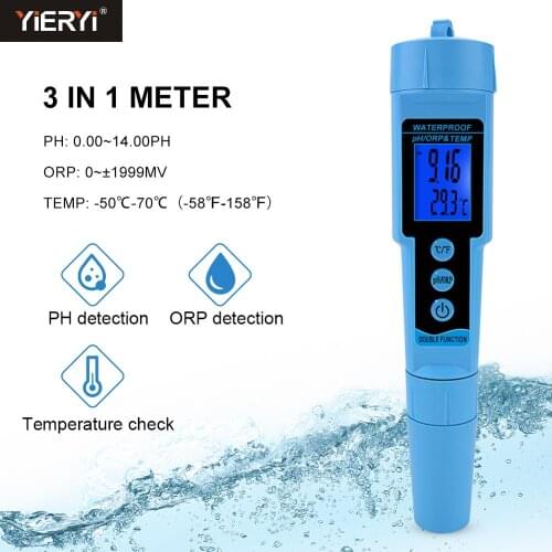 Yieryi 3 in 1 pH ORP TEMP Meter Water Detector Multi-parameter Digital Tri-Meter Water Quality Monitor Tester