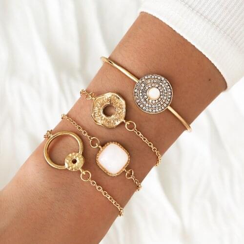 Modyle Punk Chain Bracelets Set for Women Boho Thick Gold Color Charm Bracelets Fashion Jewelry