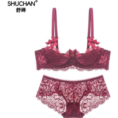 SHUCHAN Luxury And Romantic Bra Set For Women 1/2 Trace + Lace Push Up Sexy Underwear Sets 4 Color Bra And Panty Set 9186