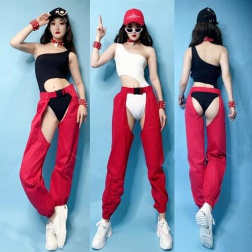 Nightclub Bar Gogo Costume Sexy Rave Outfit Stage Costume Jazz Dance Trousers Open File Harem Pants Hip Hop Dance Pants XS2827
