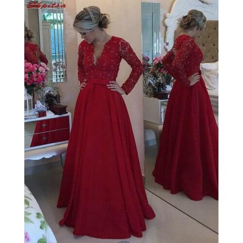 Red Lace Mother of the Bride Dresses for Weddings Beaded A Line Evening Groom Godmother Dresses