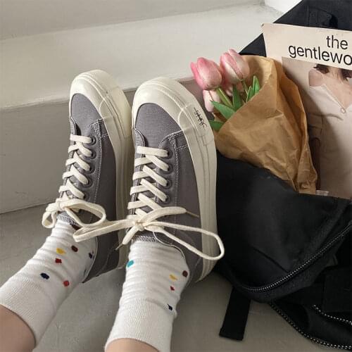 QWEEK Sneakers Women Sport Shoes Designer Harajuku Vintage Casual Platform Canvas Tennis Flats Spring Autumn Rubber Vulcanize