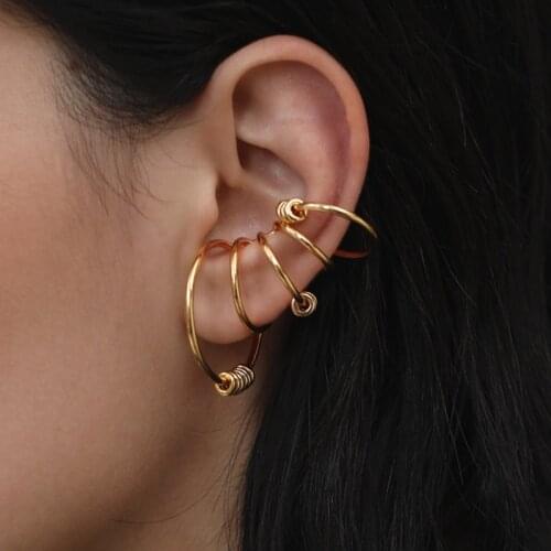 Multilayered geometry line gold ear cuff earrings without piercing no hole punk ear clip on earring for women fashion