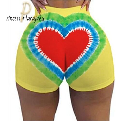 Fashion Color Blooming Summer Heart-shaped Printing Biker Shorts Women Sexy Slim Fitness High Waist Casual Streetwear Short 2020