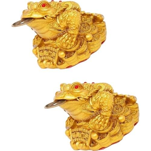2x Chinese Tradition Money Lucky Fortune Three Legged Frog Toad Coin Decor