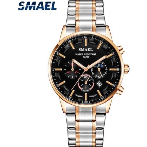 SMAEL New Fashion Men Watches Analog Quartz Watch Men 30M Waterproof Chronograph Sport Date Full Steel Wristwatches montre homme