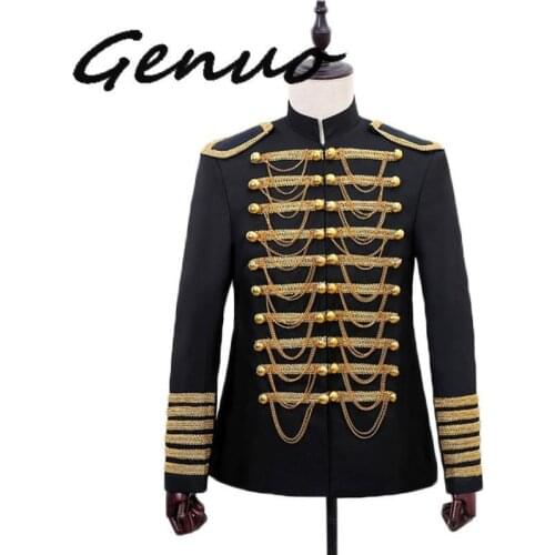 Classic Military Blazer Jacket Men Double Breasted Embroidery Mens Black Red Suits Prom Wedding Singer Costumes Stage Wear Homme