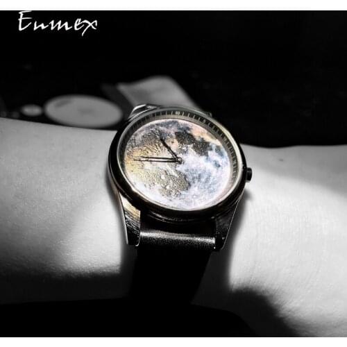 Enmex Individualization special design wristwatch 3D moonscape creative design neutral cool fashion quartz clock men watch