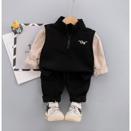 2021 boys'new long sleeve autumn suit childrens stand-up collar childrens suit childrens smart baby spring suit two-piece cot
