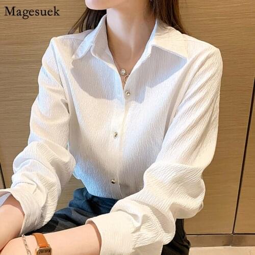New Plus Size Casual Women Shirts Blouses Turn-down Collar Office Lady White Blouse Shirt Pleated Solid Tops Female Blusas 12892