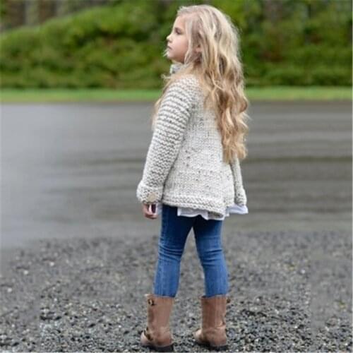 Autumn Winter Cotton Sweater Tops Baby Children Clothing Girls Knitted Cardigan Sweater Wood Button Kids Wear Costumes